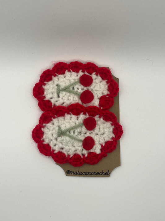 Crochet Cherry Hair Clips